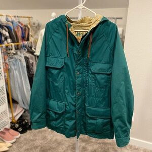 REI Co-op Eco Friendly 80s Vintage Green Drawstring Waist Hooded Coat Jacket